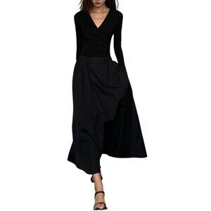 NWT Commense Black Long Sleeve Wrap Maxi Dress Size Medium (No Belt)